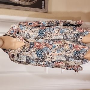 Cote de France 100% Silk Vintage Long Sleeve Multicolor Blouse, Size Large